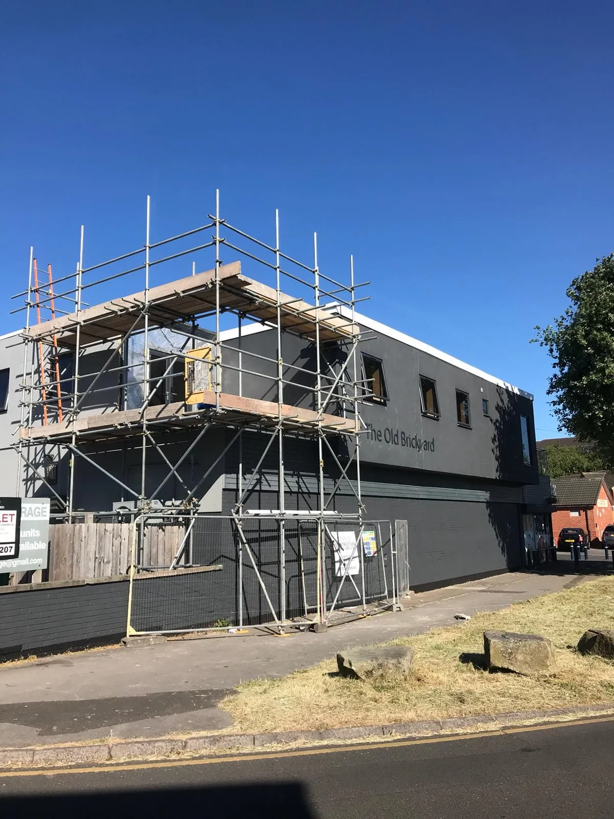 Scaffold to the front of a commercial office building during refurbishment